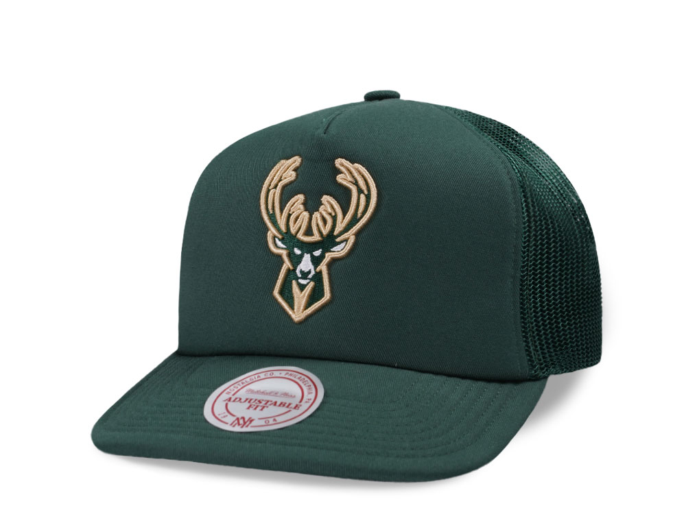 Mitchell & Ness Milwaukee Bucks Green Trucker Adjustable Fit Snapback Casquette