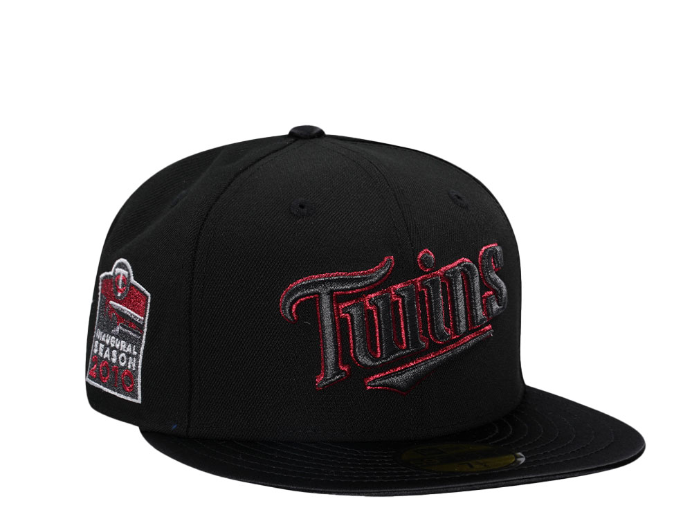 New Era Minnesota Twins Inaugural Season 2000 Shiny Black And Red Satin Brim Edition 59Fifty Fitted Casquette