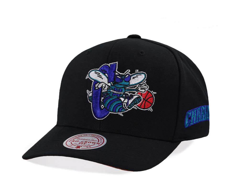 Mitchell & Ness Charlotte Hornets Hardwood Classic Pro Crown Fit Black Snapback Casquette