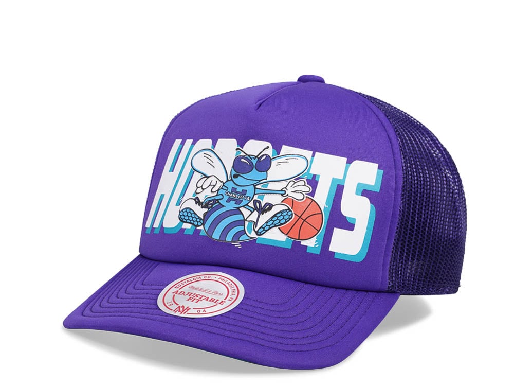 Mitchell & Ness Charlotte Hornets Purple Billboard Trucker Snapback Casquette