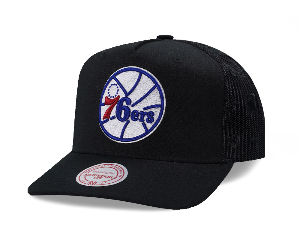 Mitchell & Ness Philadelphia 76ers Black Monogram Trucker Edition Snapback Casquette