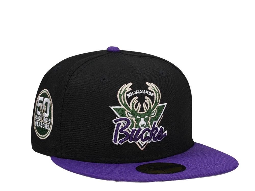 New Era Milwaukee Bucks 50th Anniversary Black Purple Two Tone Classic Edition 59Fifty Fitted Casquette