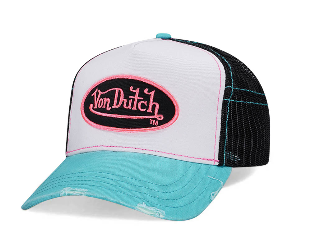 Von Dutch White Teal Two Tone Edition Trucker Snapback Casquette