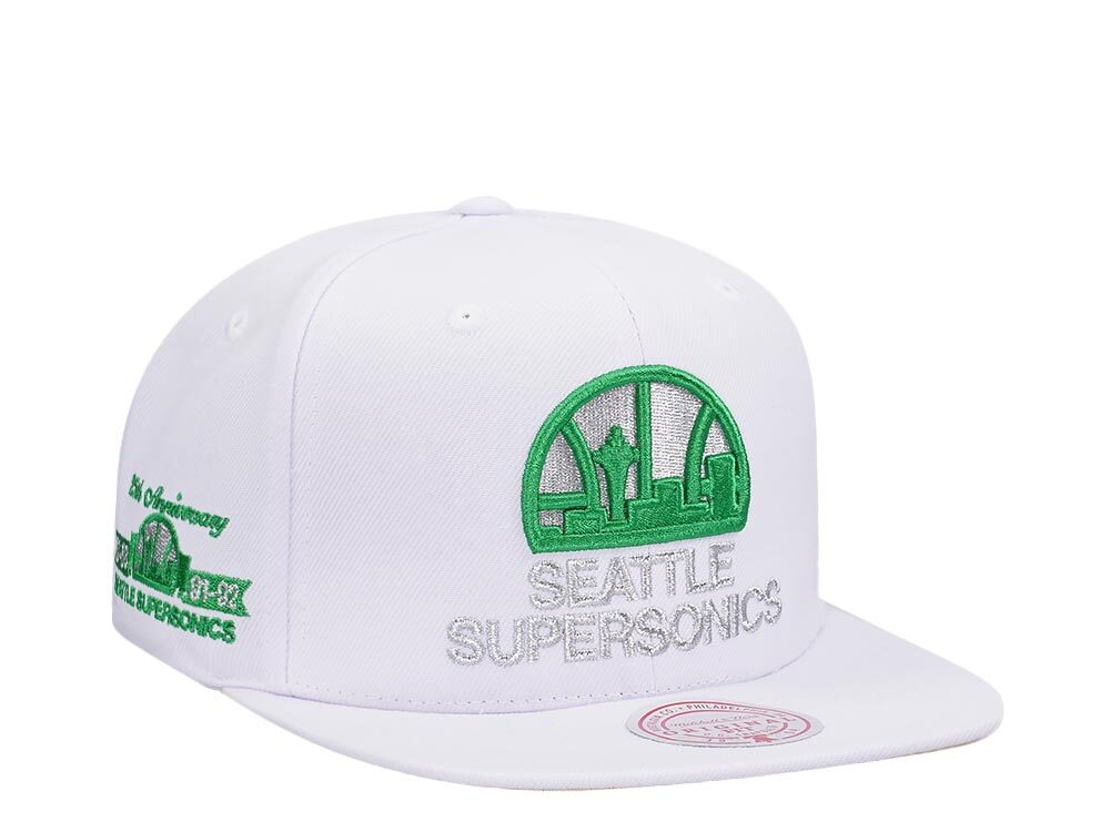 Mitchell & Ness Seattle Supersonics 25th Anniversary Winter White Hardwood Classic Snapback Casquette