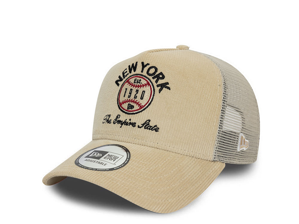 New Era Logo Cord Beige A Frame Trucker Snapback Casquette