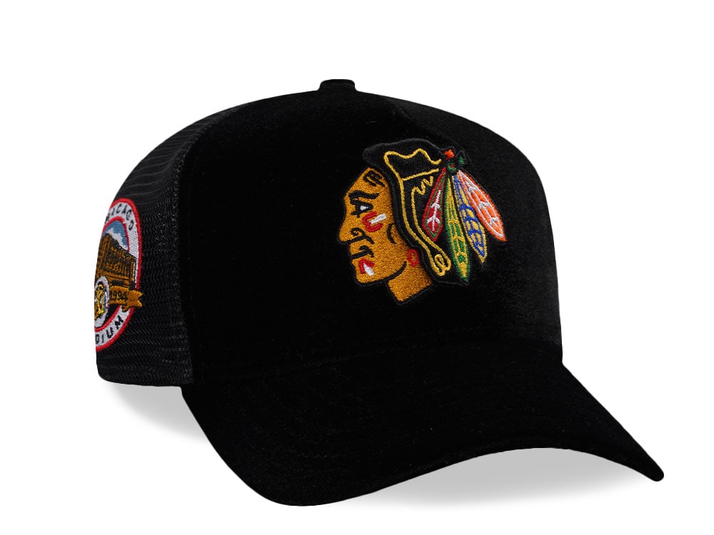 New Era Chicago Blackhawks Stadium Patch Velvet Trucker Edition 9Forty A Frame Snapback Casquette