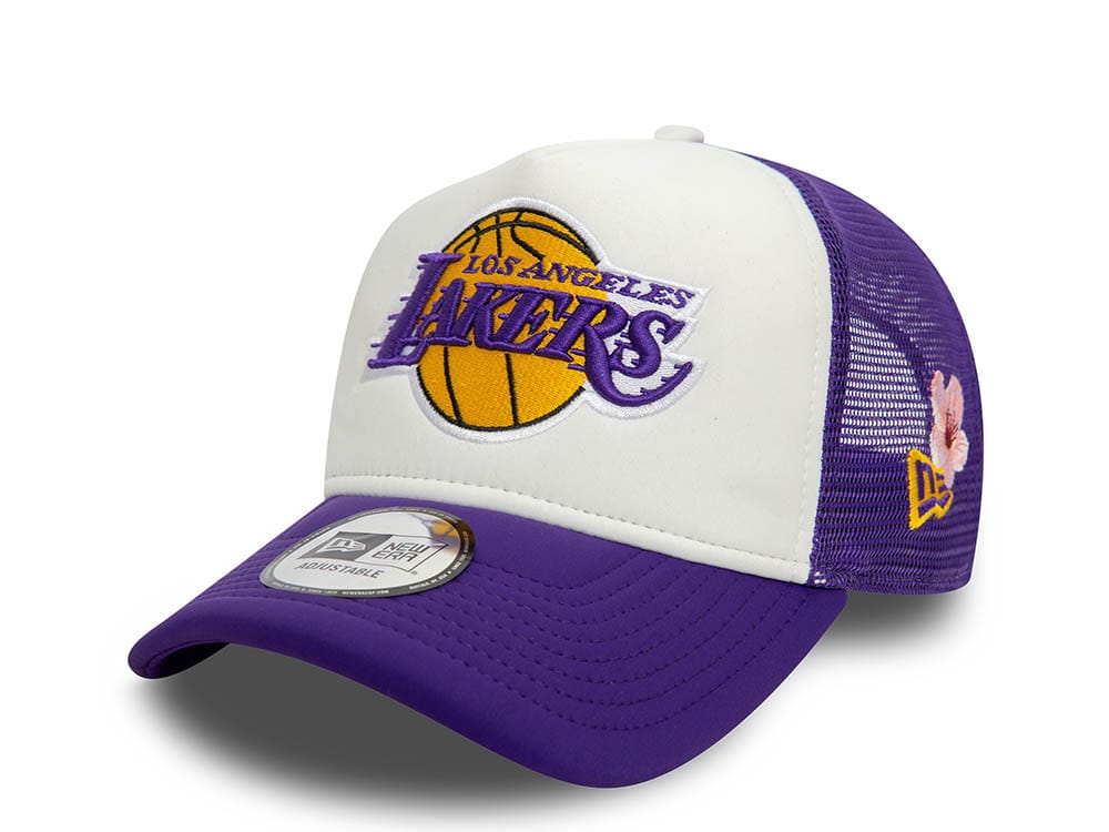 New Era Los Angeles Lakers Flower Purple and White 9Forty A Frame Trucker Snapback Casquette