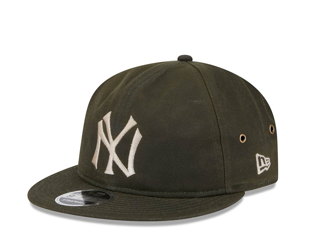 New Era New York Yankees Waxed Canvas Olive 9Fifty Retro Crown Strapback Casquette