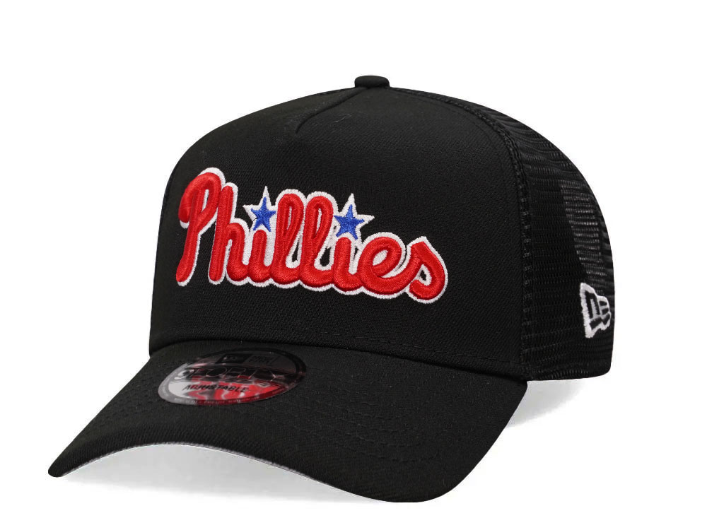 New Era Philadelphia Phillies Black Trucker A Frame 9Forty Snapback Casquette