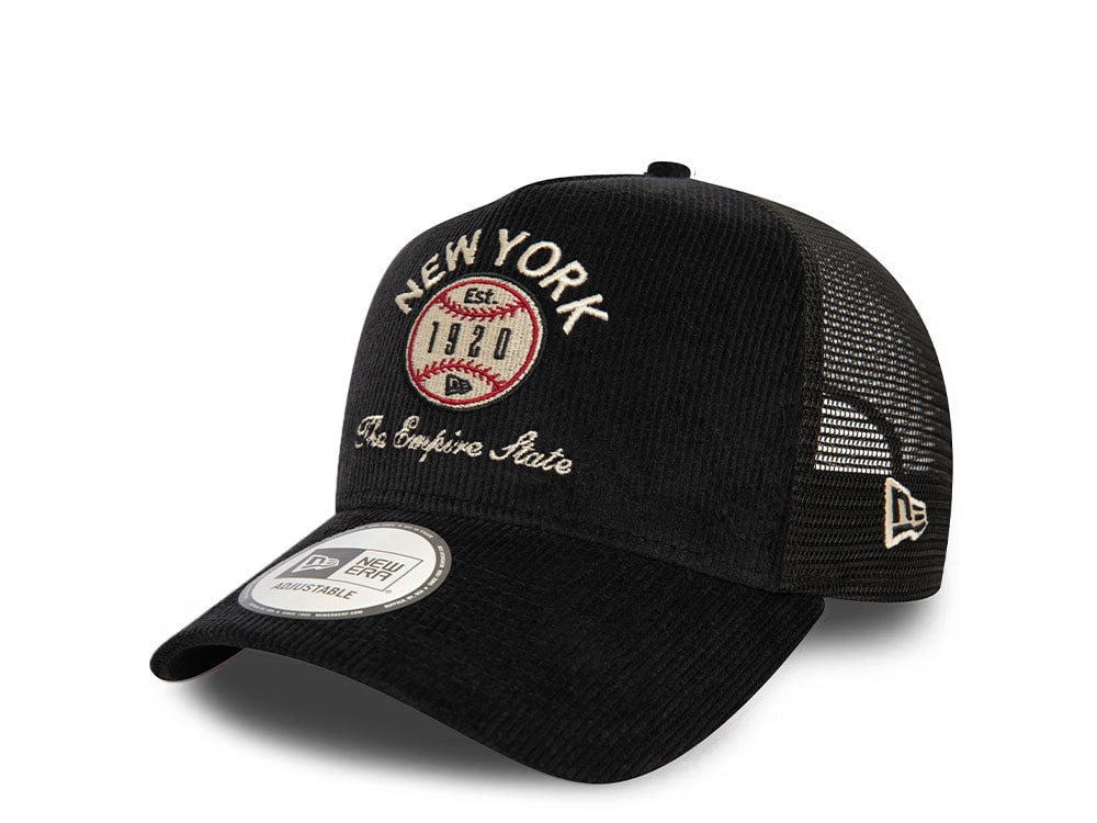 New Era Logo Cord Black A Frame Trucker Snapback Casquette