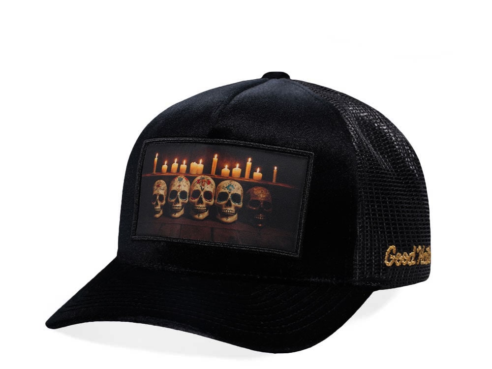 Good Hats Day Of The Dead Black Velour Trucker Snapback Casquette