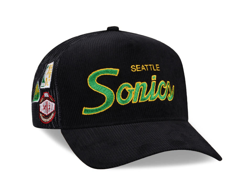 Mitchell & Ness Seattle Supersonics Times up Black Cord Hardwood Classic Trucker Snapback Casquette